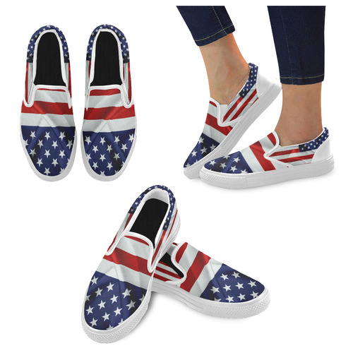 America Flag Banner Patriot Stars Stripes Freedom Men's Unusual Slip-on Canvas Shoes (Model 019)