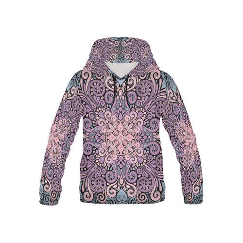 Pink, purple blue, Boho Watercolor Ornate All Over Print Hoodie for Kid (USA Size) (Model H13)