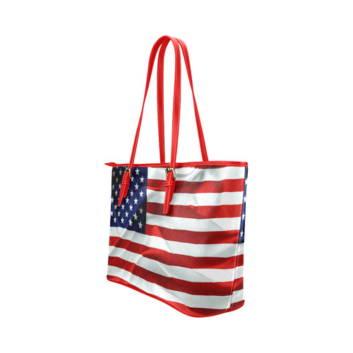 America Flag Banner Patriot Stars Stripes Freedom Leather Tote Bag/Large (Model 1651)