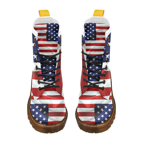 America Flag Banner Patriot Stars Stripes Freedom High Grade PU Leather Martin Boots For Women Model 402H