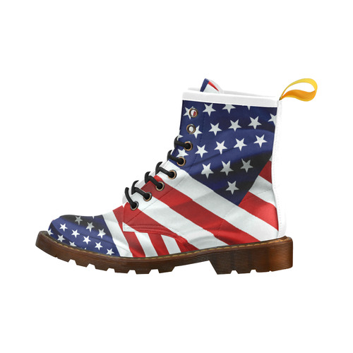 America Flag Banner Patriot Stars Stripes Freedom High Grade PU Leather Martin Boots For Women Model 402H