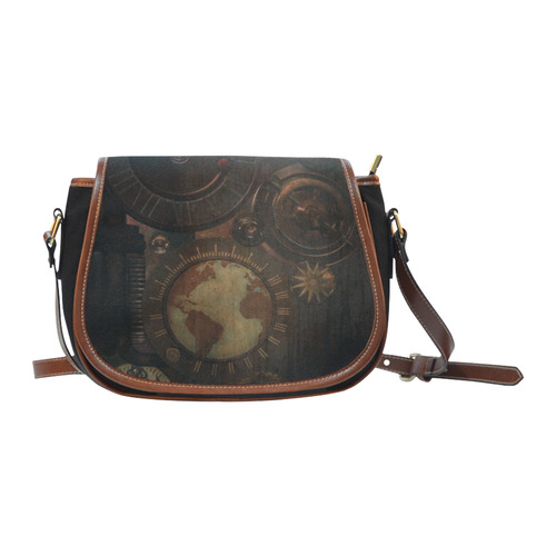 Vintage gothic brown steampunk clocks and gears Saddle Bag/Small (Model 1649)(Flap Customization)