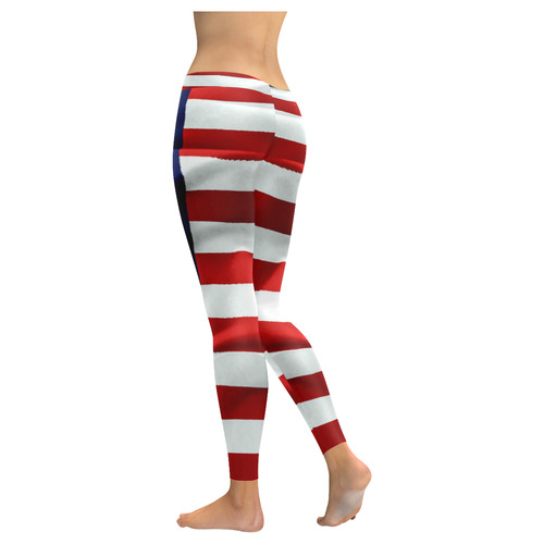 America Flag Banner Patriot Stars Stripes Freedom Women's Low Rise Leggings (Invisible Stitch) (Model L05)