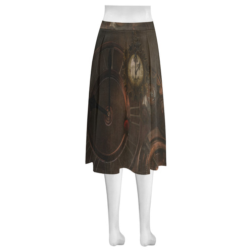 Vintage gothic brown steampunk clocks and gears Mnemosyne Women's Crepe Skirt (Model D16)