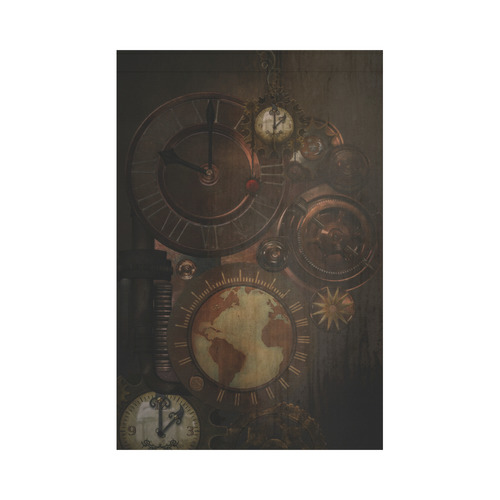 Vintage gothic brown steampunk clocks and gears Garden Flag 12‘’x18‘’（Without Flagpole）