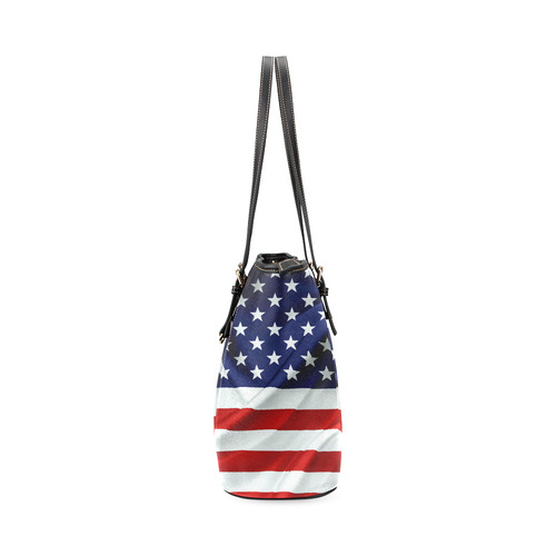 America Flag Banner Patriot Stars Stripes Freedom Leather Tote Bag/Small (Model 1640)