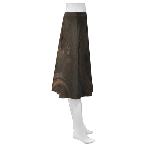 Vintage gothic brown steampunk clocks and gears Mnemosyne Women's Crepe Skirt (Model D16)