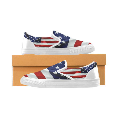 America Flag Banner Patriot Stars Stripes Freedom Women's Unusual Slip-on Canvas Shoes (Model 019)