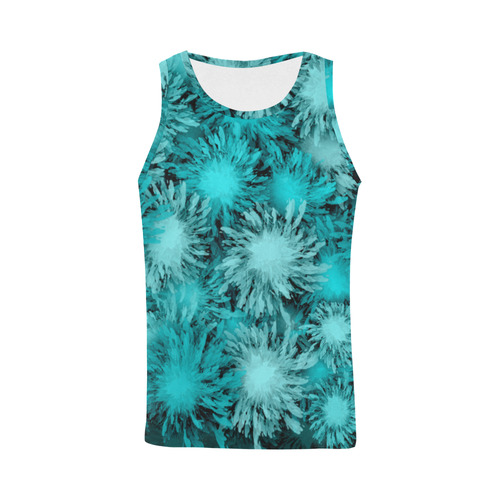 Abstract Turquoise frosty flowers, pattern All Over Print Tank Top for Men (Model T43)