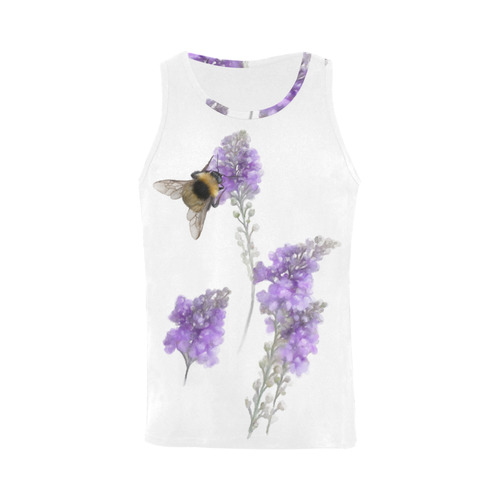 Bumblebee on Purple Flowers, floral watercolor All Over Print Tank Top for Men (Model T43)