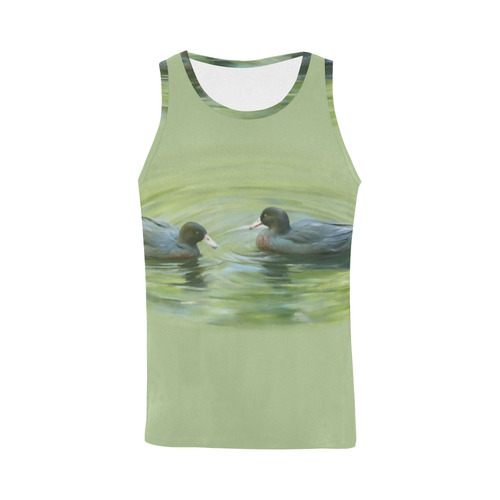 Blue Ducks in Pond - watercolor birds All Over Print Tank Top for Men (Model T43)