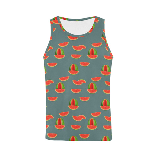 Watercolor Watermelon red, green and sweet pattern All Over Print Tank Top for Men (Model T43)