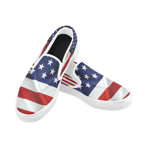 America Flag Banner Patriot Stars Stripes Freedom Women's Unusual Slip-on Canvas Shoes (Model 019)