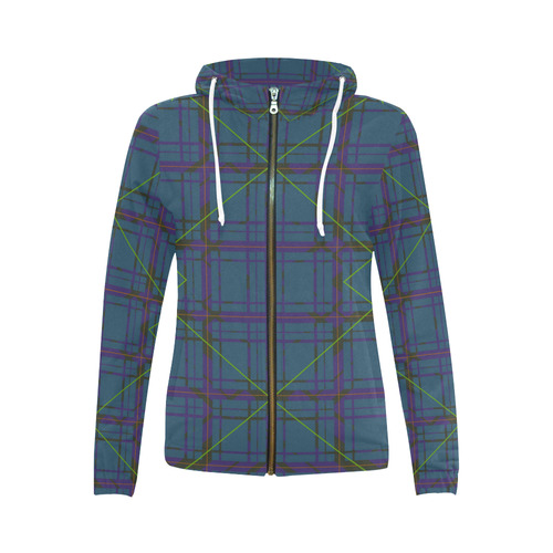 Neon plaid 80's style design All Over Print Full Zip Hoodie for Women (Model H14)