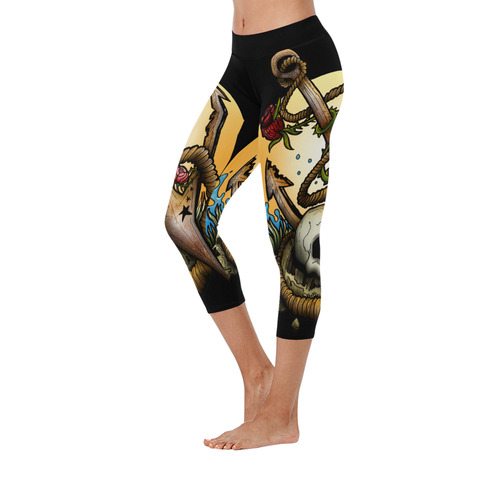 Anchored Women's Low Rise Capri Leggings (Invisible Stitch) (Model L08)