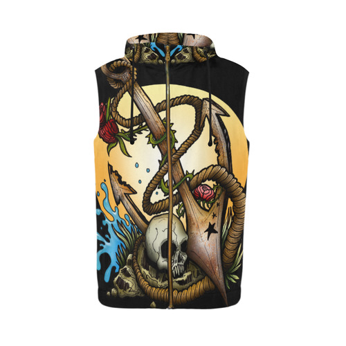 Anchored All Over Print Sleeveless Zip Up Hoodie for Men (Model H16)