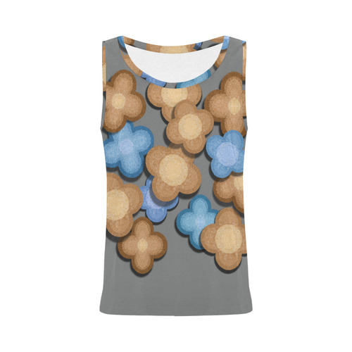 Brown and Blue Flowers All Over Print Tank Top for Women (Model T43)