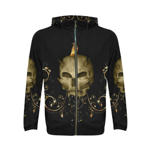 The golden skull All Over Print Full Zip Hoodie for Men (Model H14)