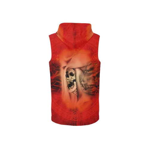 Creepy skulls on red background All Over Print Sleeveless Zip Up Hoodie for Women (Model H16)