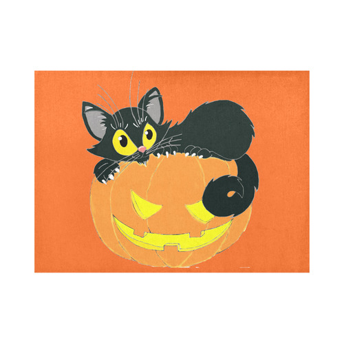 Halloween Black Cat And Pumpkin Placemat 14’’ x 19’’ (Set of 2)