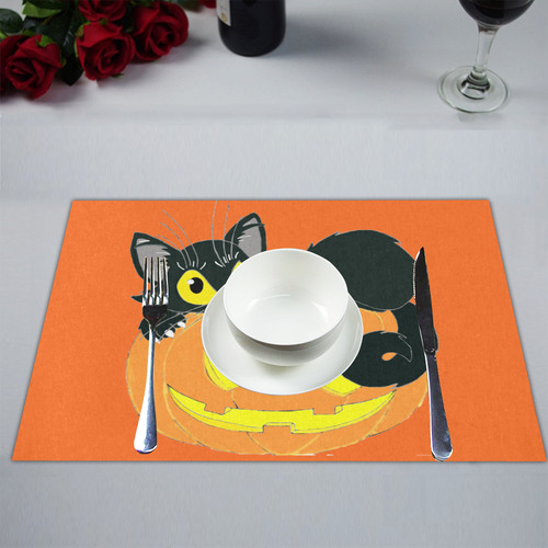 Halloween Black Cat And Pumpkin Placemat 14’’ x 19’’