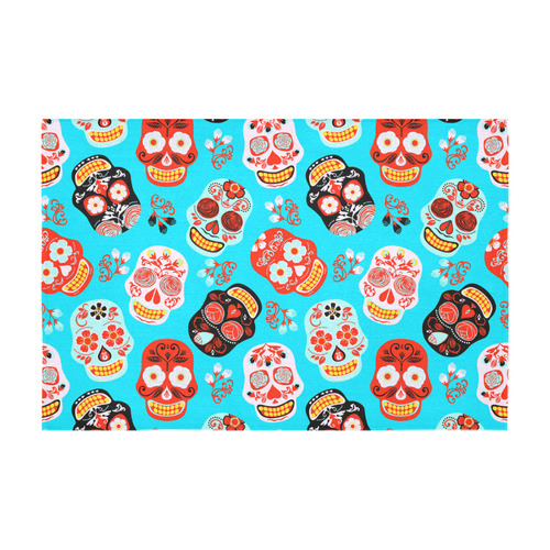Sugar Skull Day of the Dead Floral Pattern Cotton Linen Tablecloth 60" x 90"