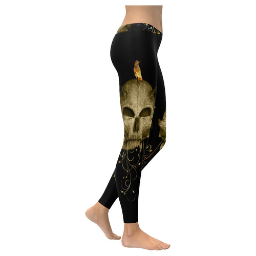 The golden skull Women's Low Rise Leggings (Invisible Stitch) (Model L05)
