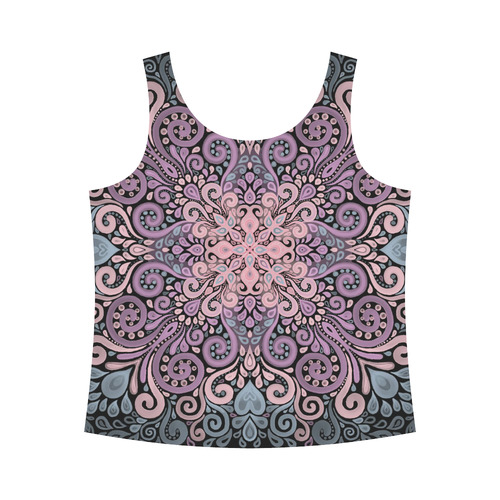 Pink, purple blue, Boho Watercolor Ornate All Over Print Tank Top for Women (Model T43)