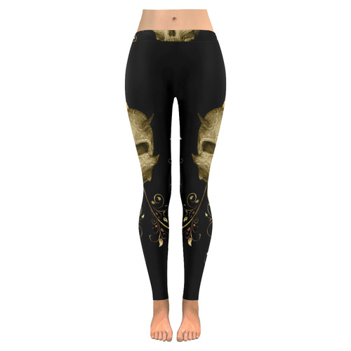 The golden skull Women's Low Rise Leggings (Invisible Stitch) (Model L05)