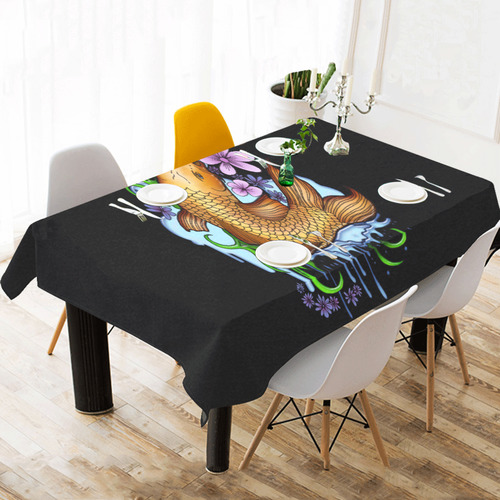 Koi Fish Cotton Linen Tablecloth 60"x120"