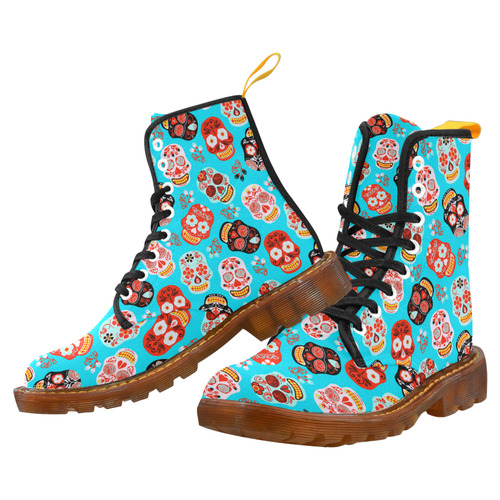 Sugar Skull Day of the Dead Floral Pattern Martin Boots For Women Model 1203H