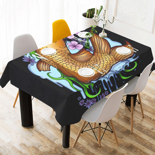 Koi Fish Cotton Linen Tablecloth 60" x 90"