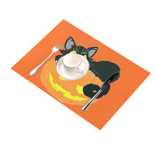 Halloween Black Cat And Pumpkin Placemat 14’’ x 19’’ (Set of 2)