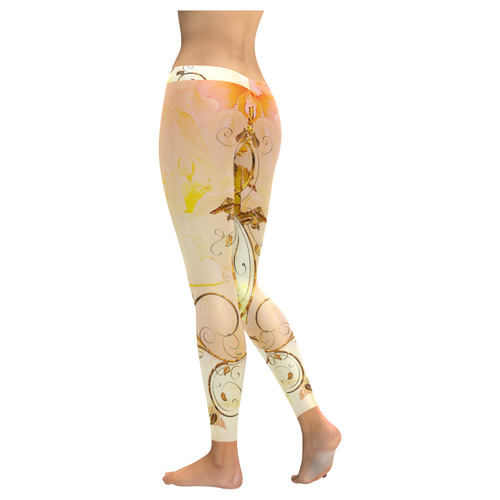 Beautiful flowers in soft colors Women's Low Rise Leggings (Invisible Stitch) (Model L05)