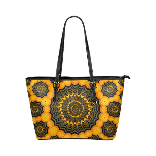 Fractal spider webs Leather Tote Bag/Large (Model 1651)