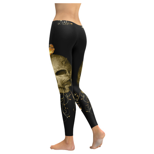 The golden skull Women's Low Rise Leggings (Invisible Stitch) (Model L05)