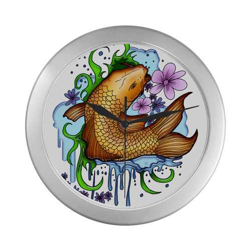 Koi Fish Silver Color Wall Clock