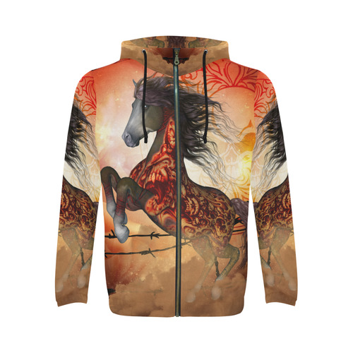 Awesome creepy horse with skulls All Over Print Full Zip Hoodie for Men (Model H14)