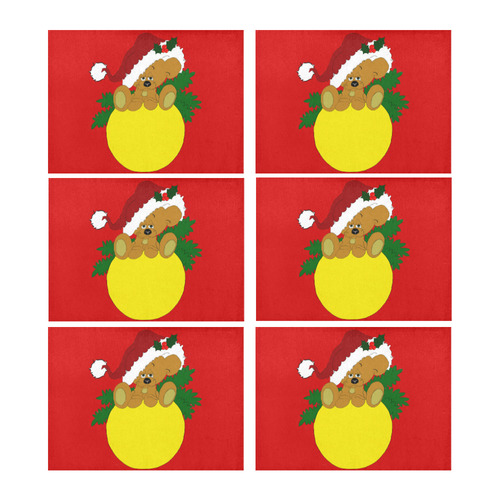 Christmas Teddy Bear Ornament Placemat 14’’ x 19’’ (Set of 6)