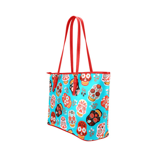 Sugar Skull Day of the Dead Floral Pattern Leather Tote Bag/Small (Model 1651)