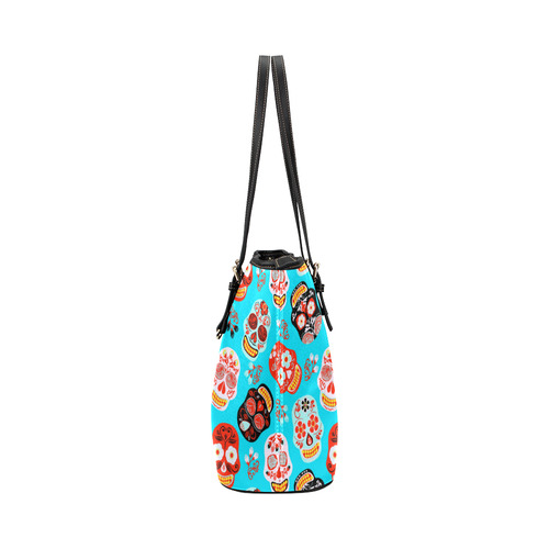 Sugar Skull Day of the Dead Floral Pattern Leather Tote Bag/Large (Model 1651)