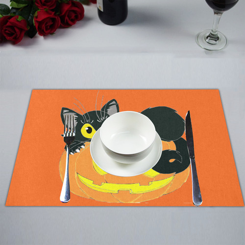 Halloween Black Cat And Pumpkin Placemat 14’’ x 19’’ (Set of 2)