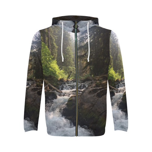 Forest Waterfall - Zip-Up Hoodie All Over Print Full Zip Hoodie for Men (Model H14)