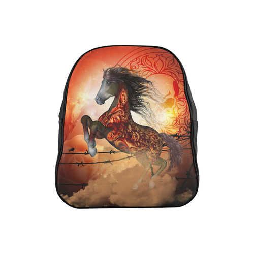 Awesome creepy horse with skulls School Backpack (Model 1601)(Small)