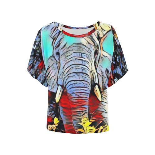 Color Kick - Elephant by JamColors Women's Batwing-Sleeved Blouse T shirt (Model T44)