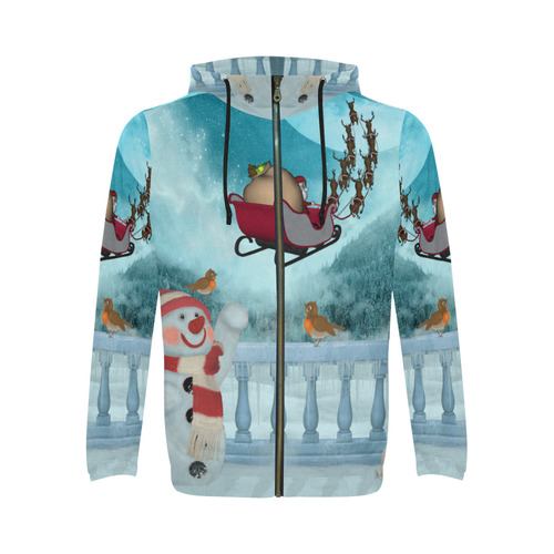 Funny snowman with Santa Claus All Over Print Full Zip Hoodie for Men (Model H14)
