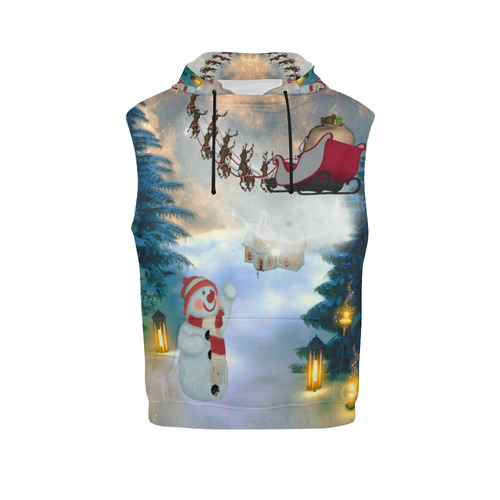 Santa Claus in the night All Over Print Sleeveless Hoodie for Women (Model H15)