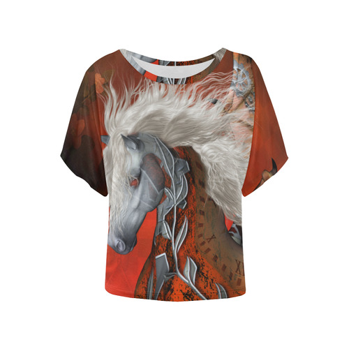 Awesome steampunk horse with wings Women's Batwing-Sleeved Blouse T shirt (Model T44)