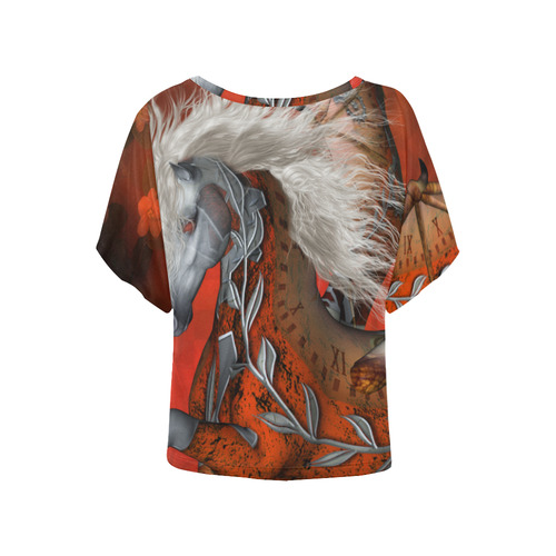 Awesome steampunk horse with wings Women's Batwing-Sleeved Blouse T shirt (Model T44)