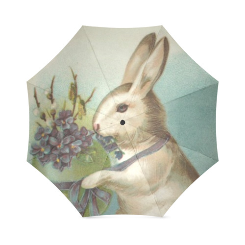 Vintage Easter Bunny Green Egg Violets Floral Foldable Umbrella (Model U01)